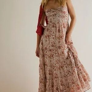Free People Sun Drenched Printed Ivory Combo Maxi Floral Dress